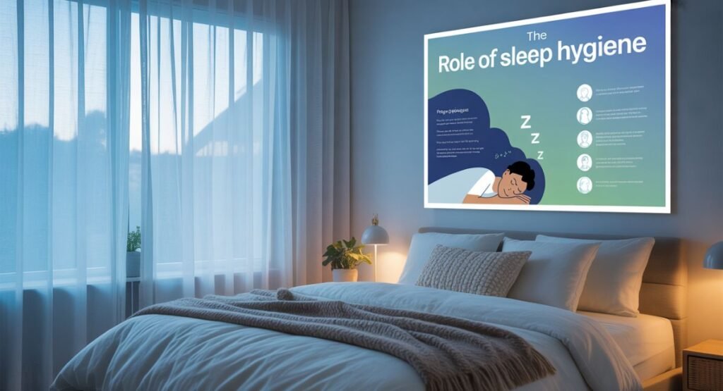 Adult practicing meditation and deep breathing for restful sleep