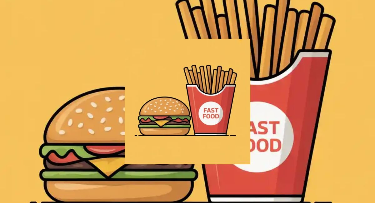 Fast food items next to a heart and brain under stress