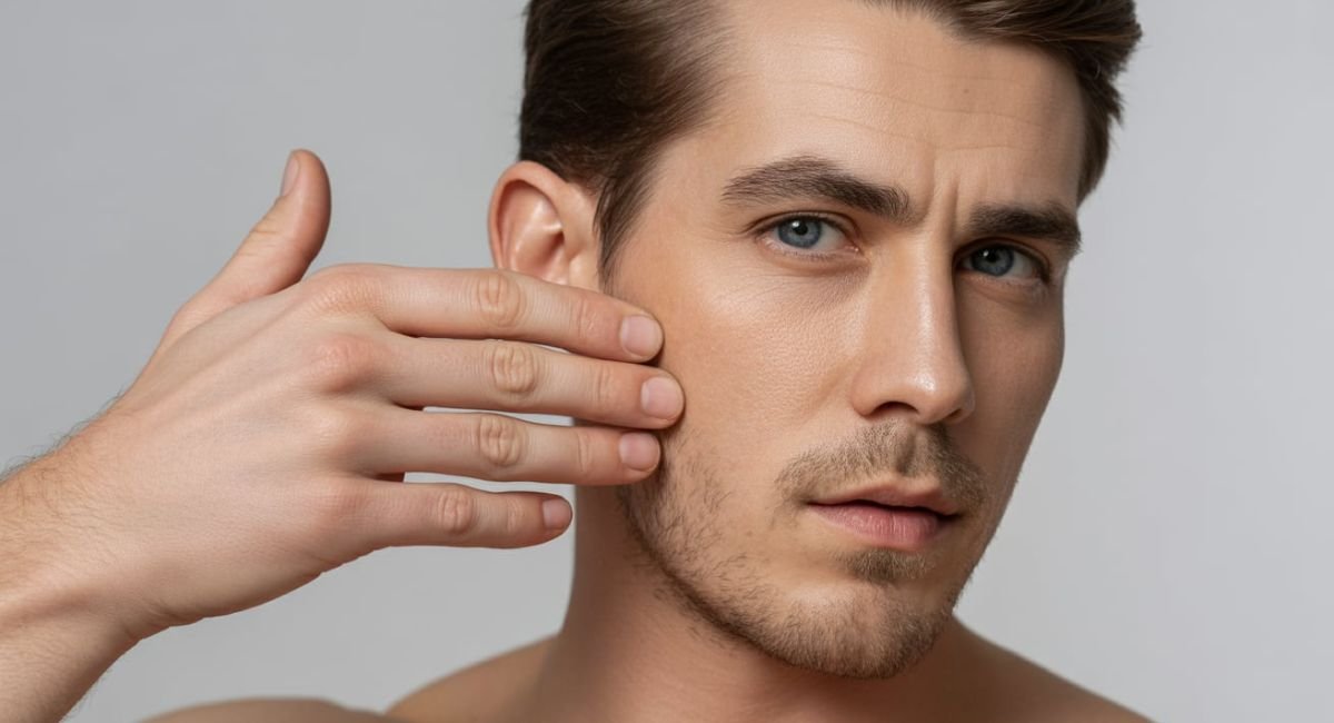 "Assorted healthy foods for glowing skin including avocados, salmon, blueberries, nuts, carrots, tomatoes, and green tea, arranged on a clean wooden surface."