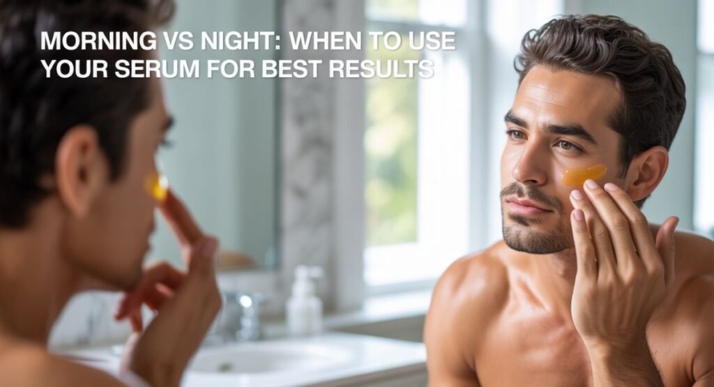 Woman applying vitamin C serum in the morning sunlight for glowing skin and protection against UV damage.