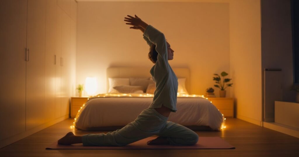 Bedtime yoga routine with gentle stretches to calm the nervous system before sleep