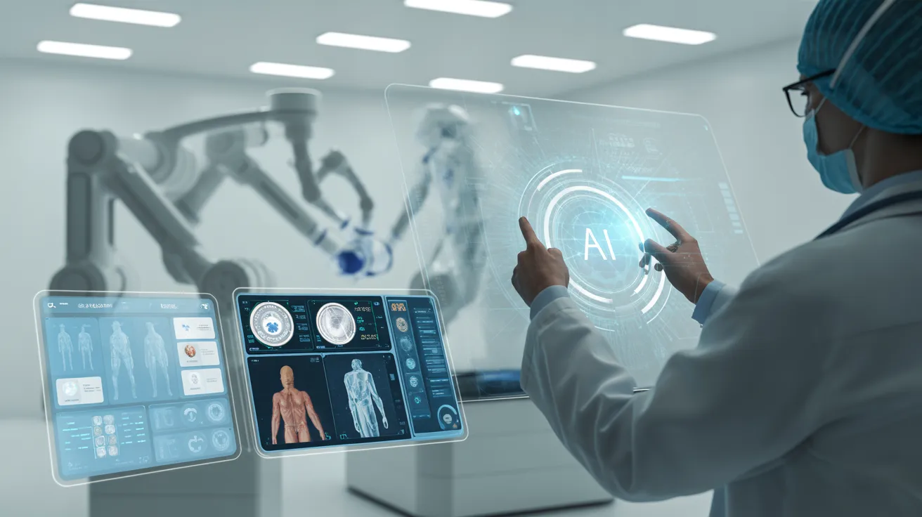 how Artificial intelligence in healthcare showing doctor with AI-powered medical dashboard and patient monitoring technology