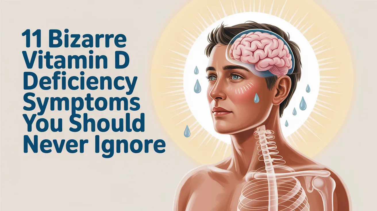 Vitamin D deficiency symptoms illustration showing fatigue, brain fog, and body pain